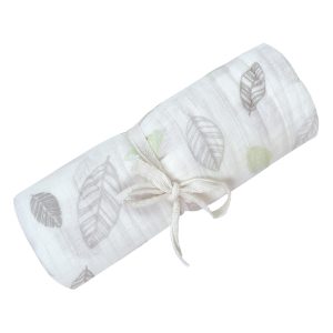 Perlimpinpin Muslin Swaddle - Grey & Green Leaves